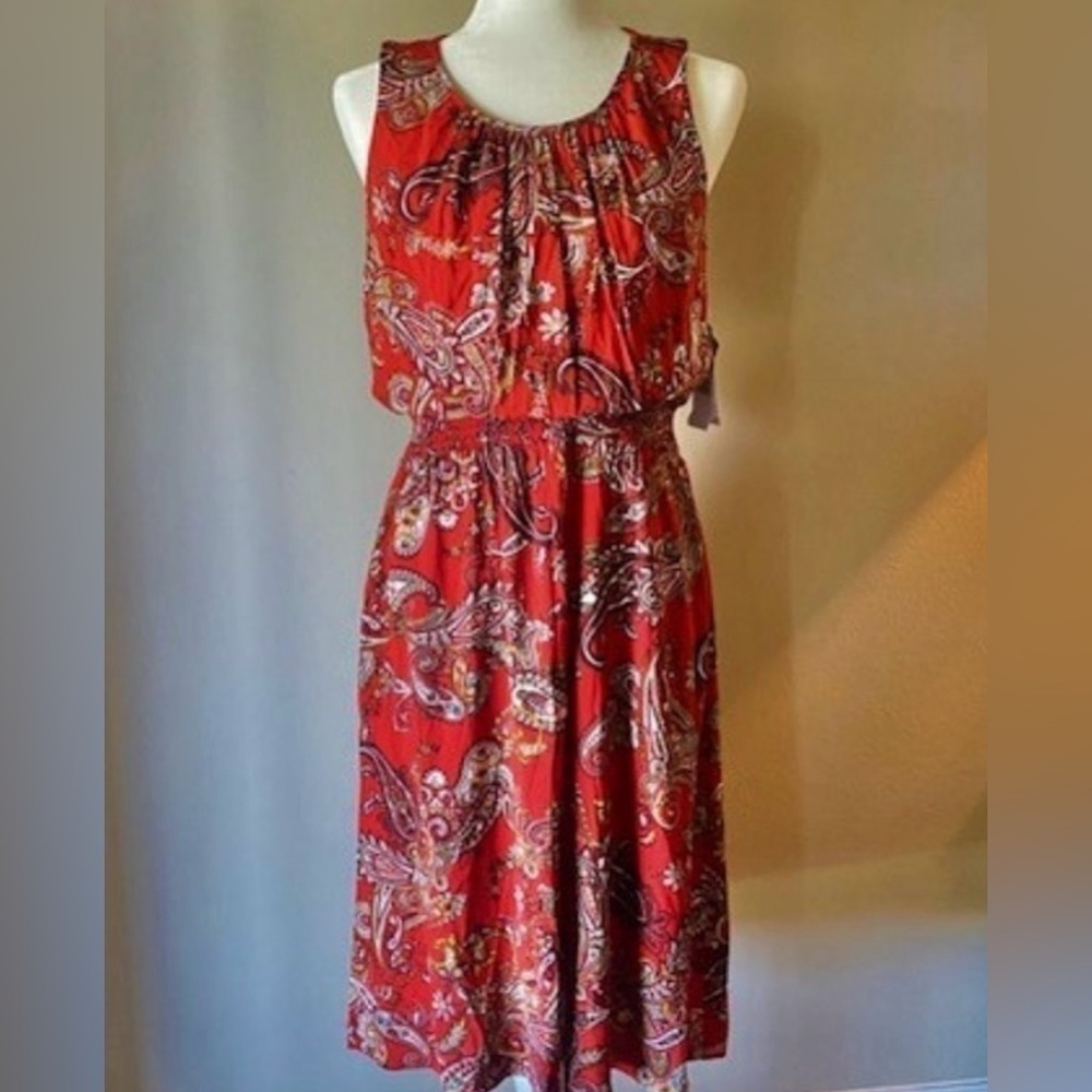 NWT Paisley Print Modest Dress by Sandra Darren Size:10 Color:Red
